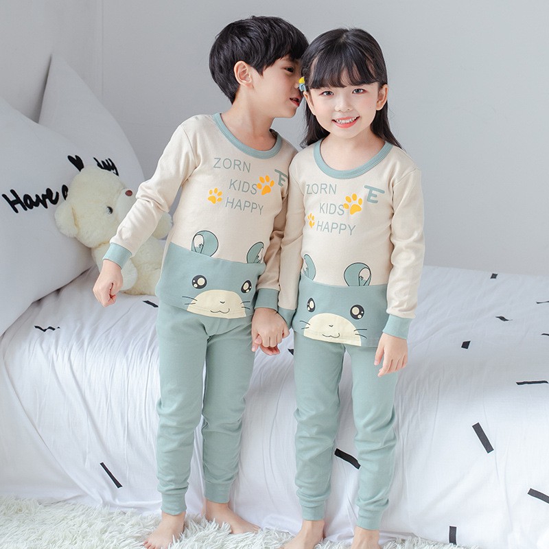 Bộ đồ Ngủ Cotton Dài Tay In Hình động Vật Dễ Thương Cho Trẻ Em