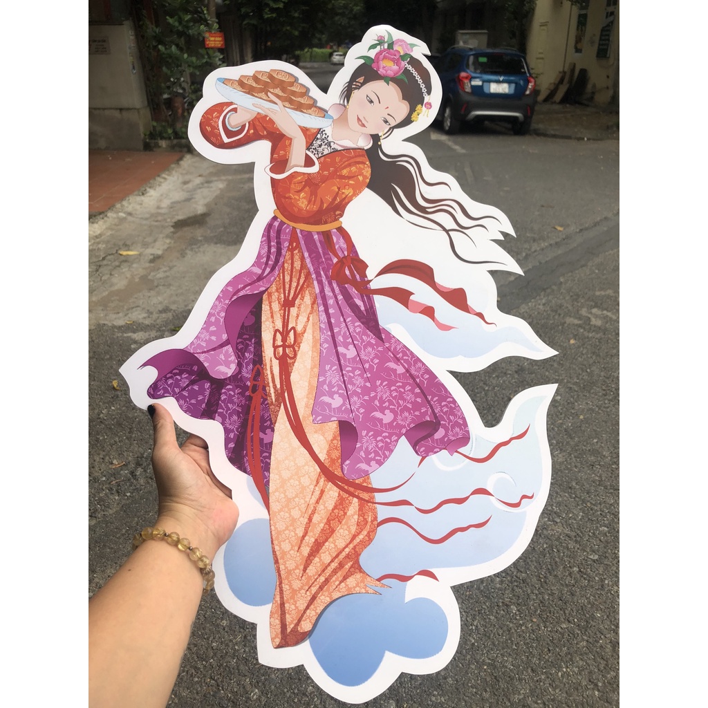 Mẹt tre trang trí Vui Tết Trung Thu cùng chị Hằng Nga dưới ánh trăng tròn đường kính 60cm chữ xốp nổi phủ nhũ lấp lánh