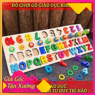 [DEAL SỐC] -HOT- Giáo cụ Montessori bộ ghép số thả cọc học đếm và ghép chữ cái Tiếng Anh in hoa