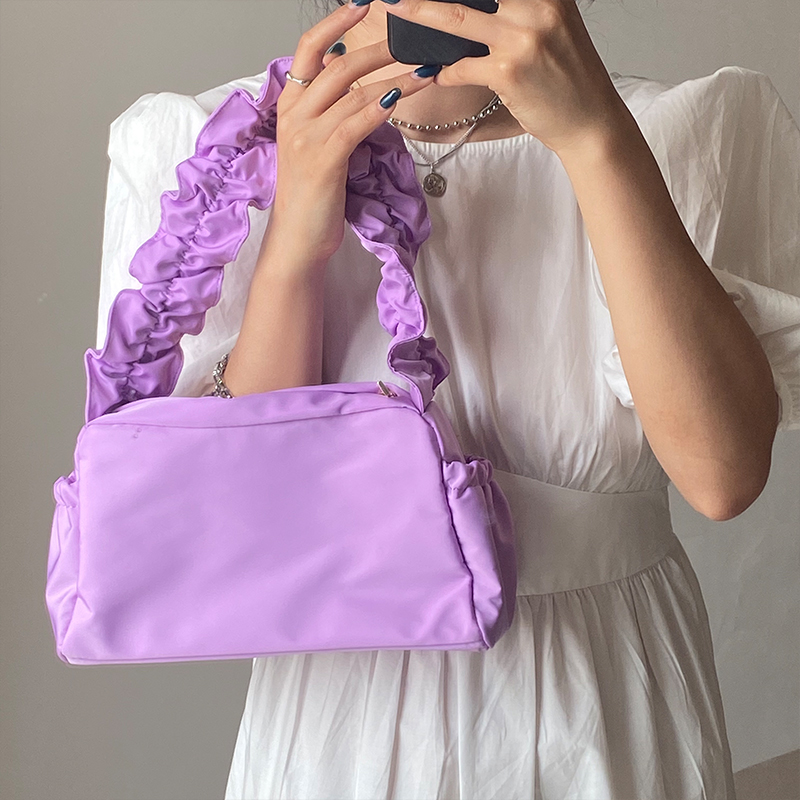 Túi xách IELGY đeo vai / xách tay bằng nylon màu trơn kiểu dáng xếp nếp cổ điển đơn giản cho nữ