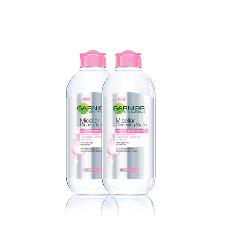 Bộ đôi nước làm sạch và tẩy trang cho da nhạy cảm Garnier Micellar Water 400ml