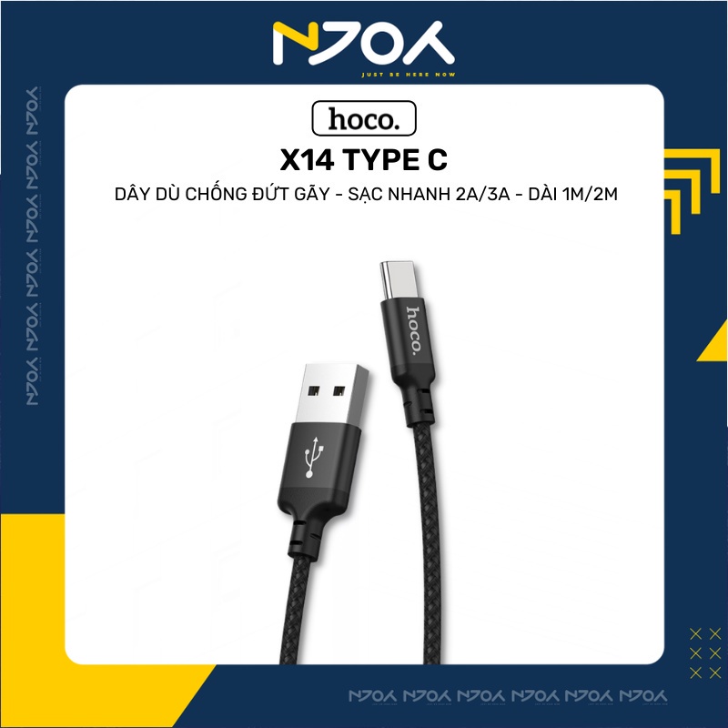 Cáp Sạc Nhanh Type C Chính Hãng Hoco X14 Dây Nylon Cao Cấp Dài 1m Sạc Nhanh 2a Cho Samsung Xiaomi Oppo