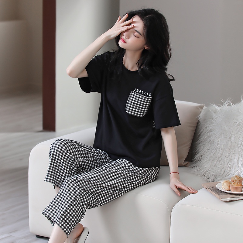 Đồ mặc nhà lửng cotton thiên nhiên đính nơ lưng áo độc đáo
