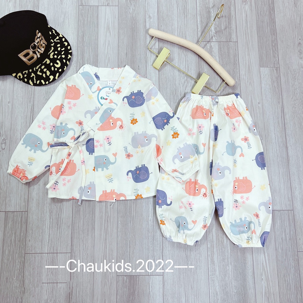 [SALE] Bộ Yukata Cho Bé Trai, Bé Gái Vải Thô Mềm Hoạ Tiết Khủng Long, Đồ Bộ Cho Bé Mặc Nhà CKTD01
