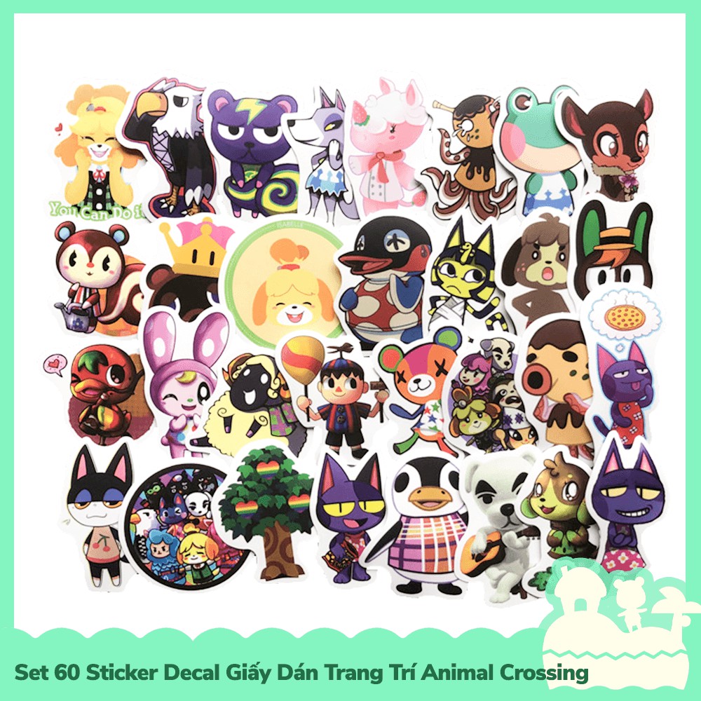 [Sẵn VN - NowShip] Set 60 Sticker Decal Dán Trang Trí Mẫu Nhân Vật Game Nintendo Animal Crossing Horizons Happy Smile