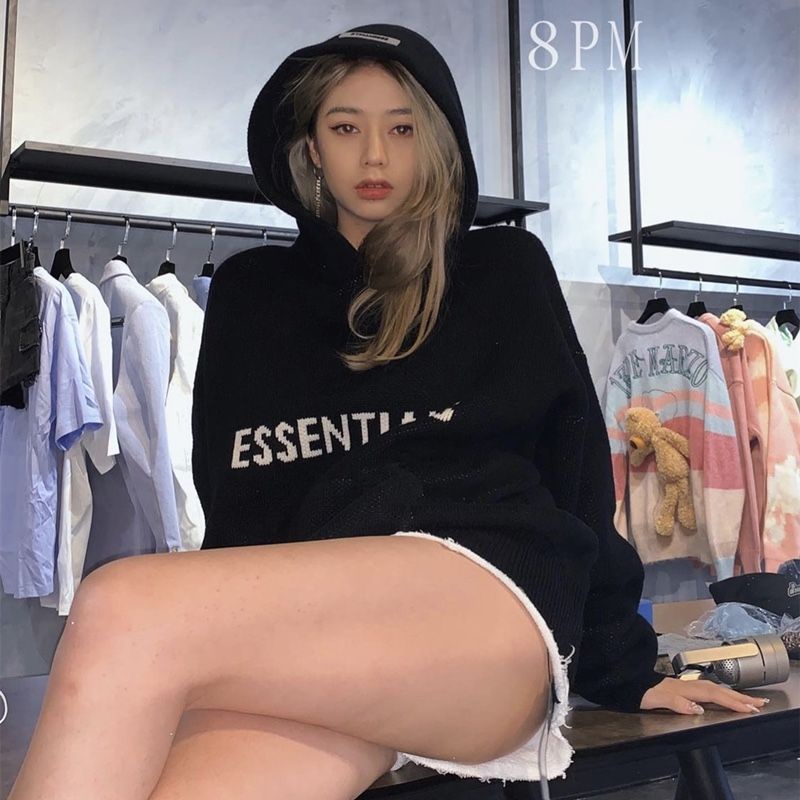 Áo hoodie len FEAR OF GOD FOG ESSENTIALS Knit Black bản cao cấp, Áo khoác len dệt kim form rộng ESSENTIALS oversize