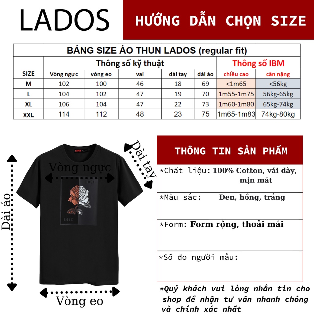 Áo thun cotton họa tiết hoa hồng LADOS - 9078, màu sắc tươi trẻ, phù hợp cả đi làm đi chơi