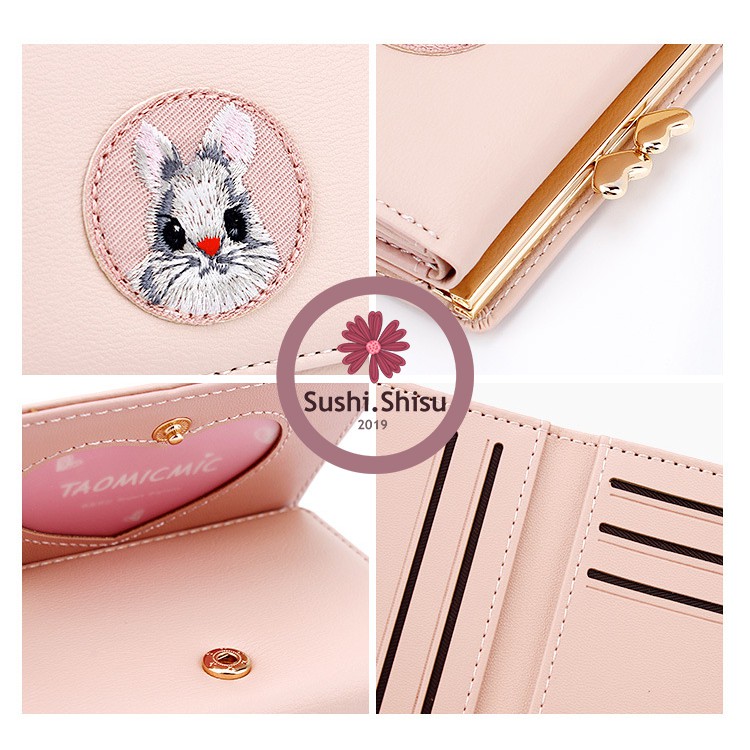 Ví nữ cầm tay mini, Ví nữ ngắn cầm tay chất liệu da PU Quảng Châu hoạ tiết dễ thương cho nữ SS1