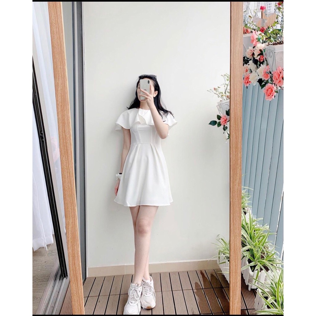 VÁY VIỀN BÈO SÁT NÁCH MÀU TRẮNG ULZZANG - ĐẦM TRẮNG BÈO TẦNG VAI HOT