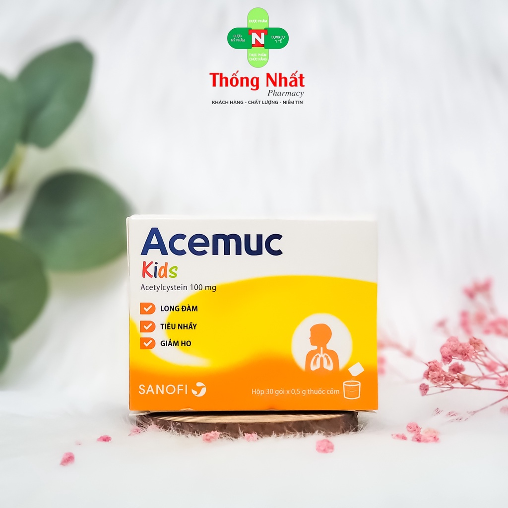 Acemuc 100mg 200mg Kids Hàng Pháp Hỗ Trợ Phế Quản, Ho Đàm Hộp 30 gói