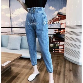 Quần baggy trơn cạp cao cúc dây