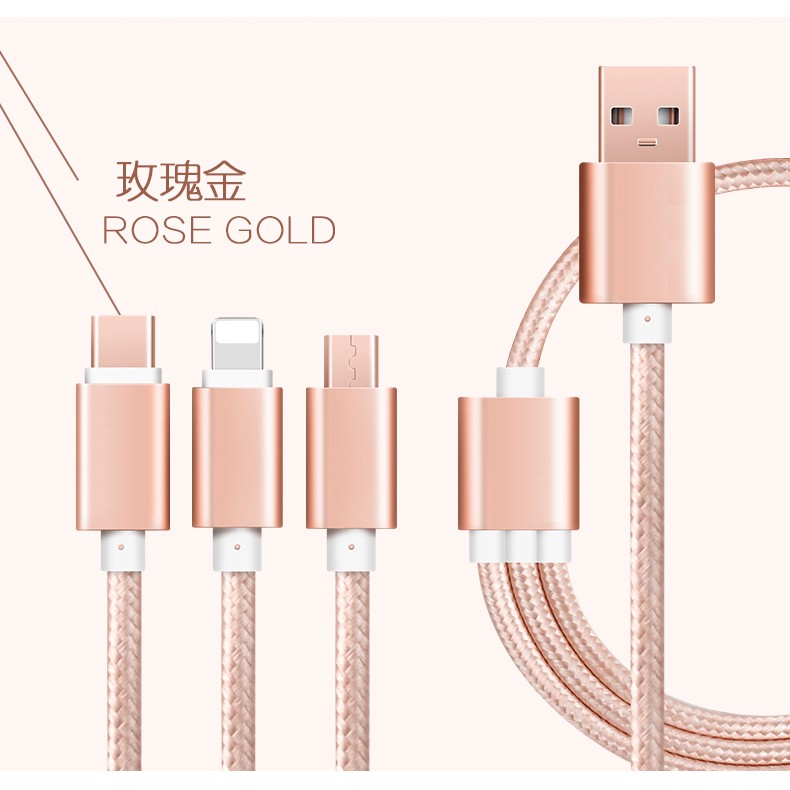 [Mã ELORDER5 giảm 10K đơn 20K] Cáp sạc đa năng 3in1 dây dù cho Lighting Micro USB Type C -DC1058