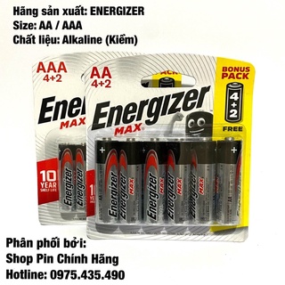 Vỉ 6 viên pin aa / aaa energizer max siêu bền hàng chính hãng