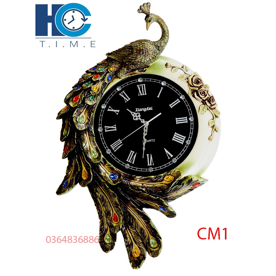Đồng hồ treo tường trang trí Khổng Tước cao cấp decor CM1 kích thước 80x60 cm