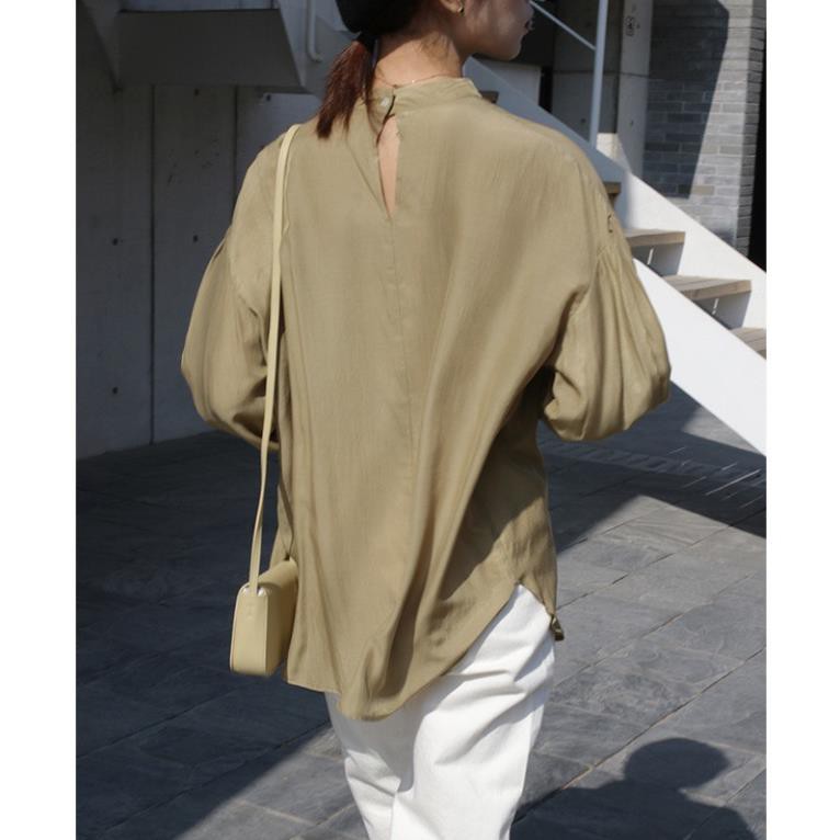 Áo Kiểu Dài Tay Cổ Tròn Vải Lụa Màu Trơn Form Dài Rộng Bigsize Ulzzang Hàn Quốc Áo Kiểu Nữ Tay Dài Thời Trang Vintage