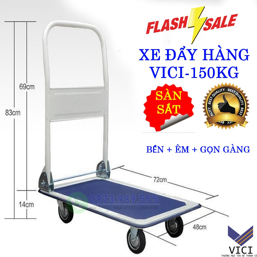 Xe Đẩy Hàng Tải Trọng 150Kg Sàn Thép Chắc Chắn, 4 Bánh Cao Su Êm, Đẩy Nhẹ Nhàng. Xe Kéo Hàng Nhỏ Gọn, Giao Hàng Ngay