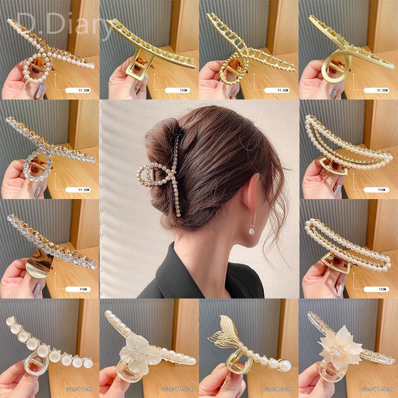 Kẹp tóc kim loại đính ngọc trai nhân tạo thời trang Hàn Quốc thanh lịch