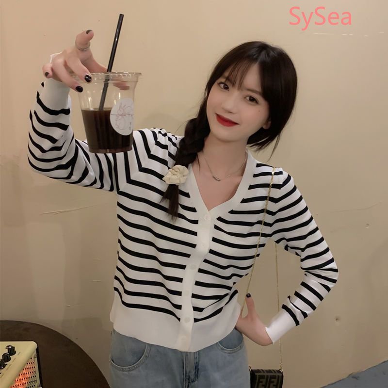 Áo Cardigan Dệt Kim Kẻ Sọc Kiểu Retro Hàn Quốc Thời Trang Mùa Thu Cho Nữ