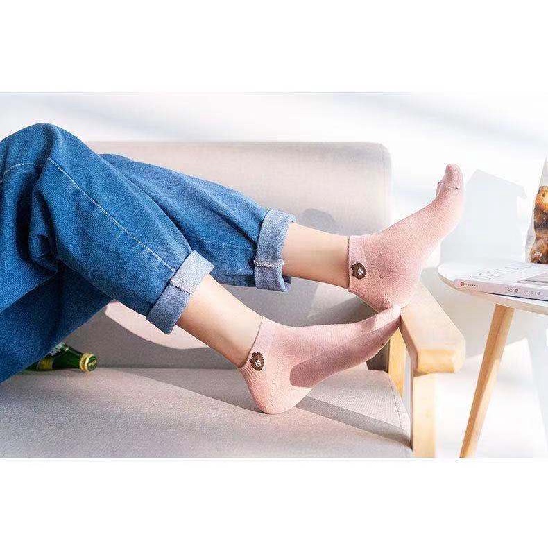 Combo 10 đôi tất gấu cổ ngắn họa tiết Brown tặng kèm túi đựng