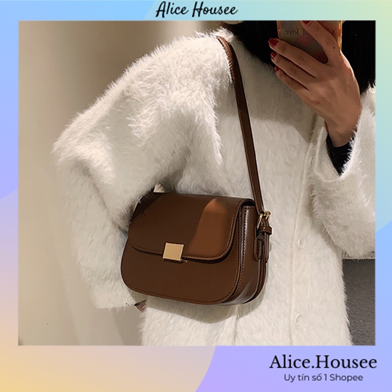Túi xách da Hàn Quốc basic nữ mẫu mới, túi đeo chéo đeo vai thời trang dáng vuông cổ điển - Alicehousee