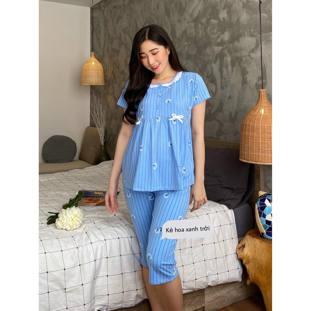 Bộ đồ bầu LỬNG in HOA CÚC chất cotton đẹp cho mẹ bầu mặc nhà  mùa hè và sau sinh BL820