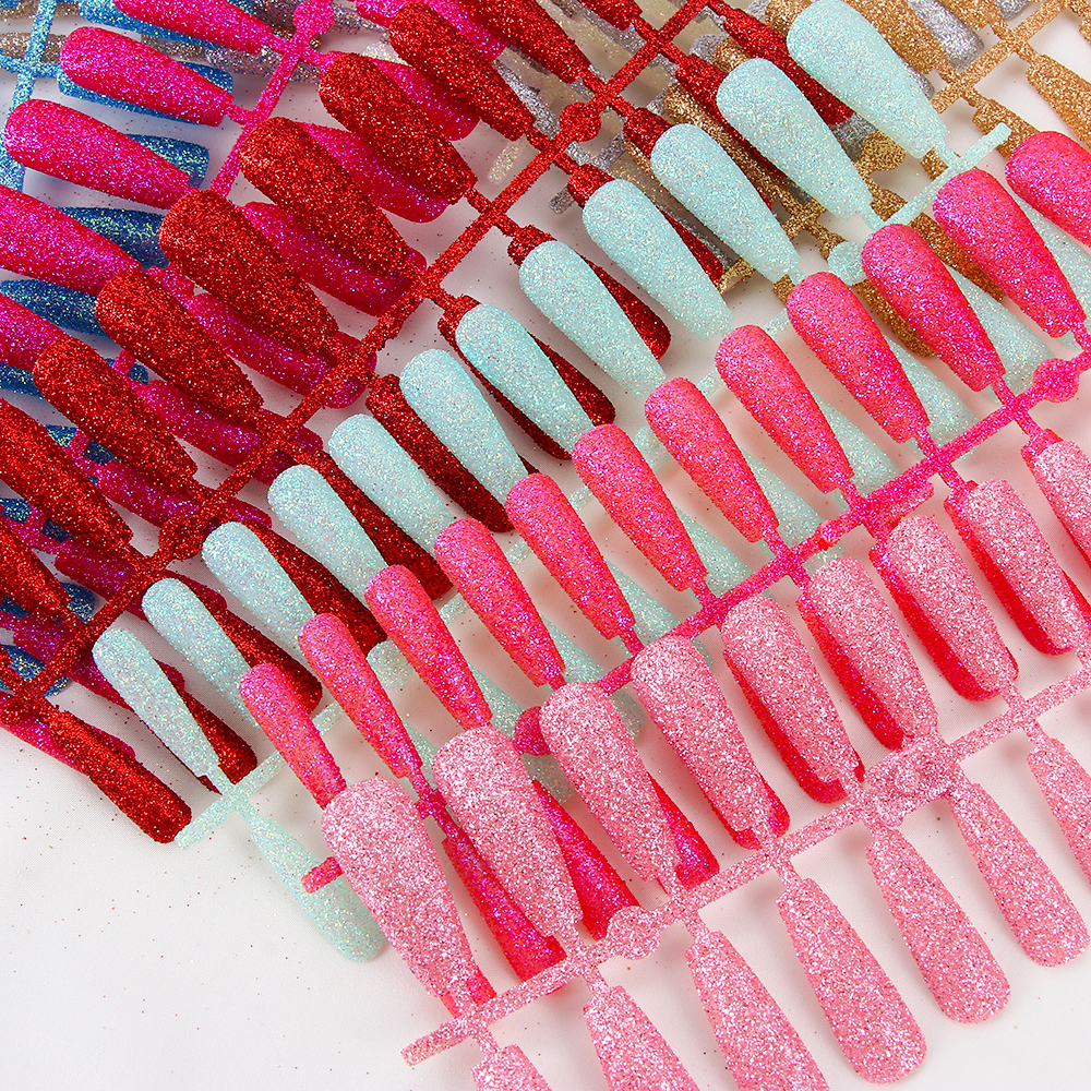 Hộp 24 Móng Tay Giả Dài Đính Kim Tuyến Thời Trang Cho Nữ