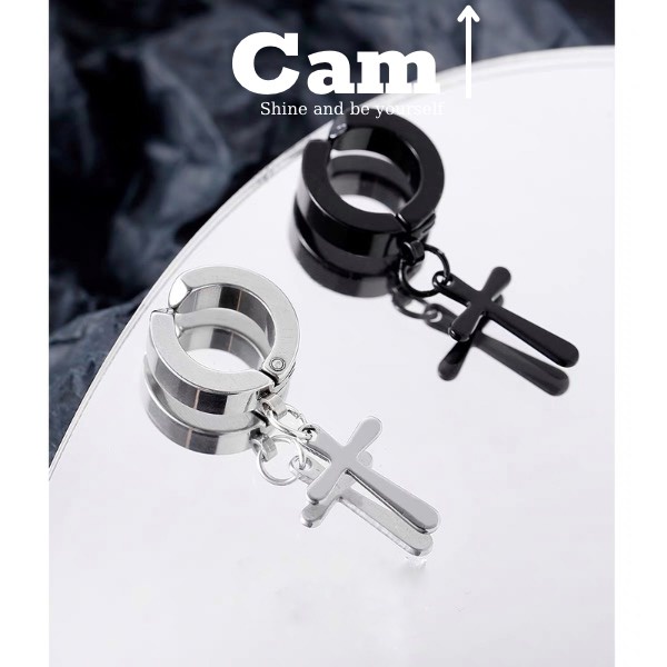 Khuyên Tai Nam Không Cần Bấm Lỗ GIÁ 1 CHIẾC, Khuyên Tai Kẹp Nhiều Lựa Chọn chữ thập, ngôi sao  Cam Accessories