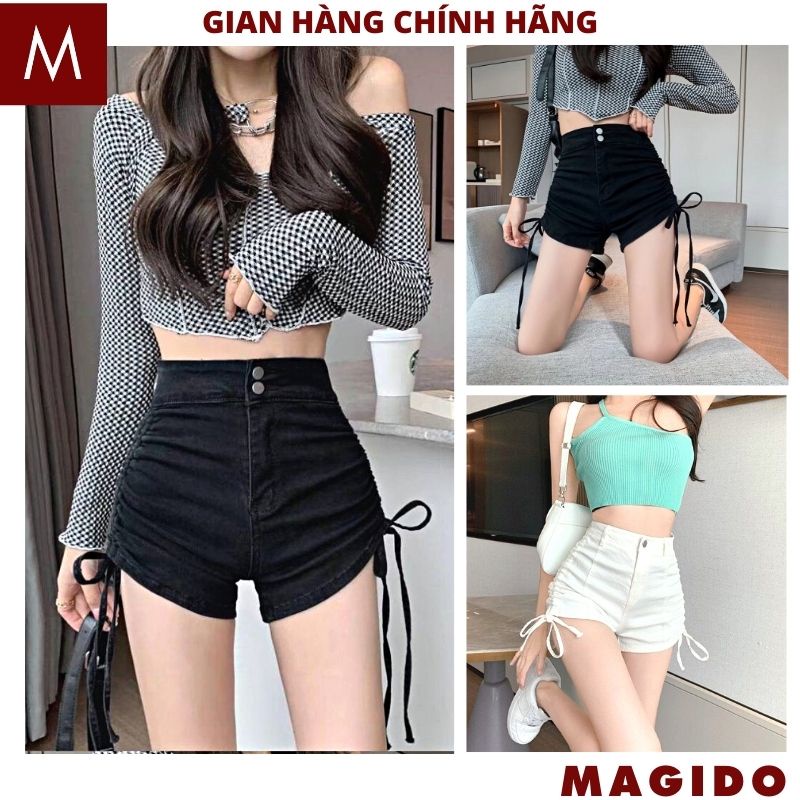 Quần Short Nữ katun rút dây 2 bên chất Kaki Basic, Quần Đùi Kaki Nữ cạp siêu cao tôn dáng -MAGIDO