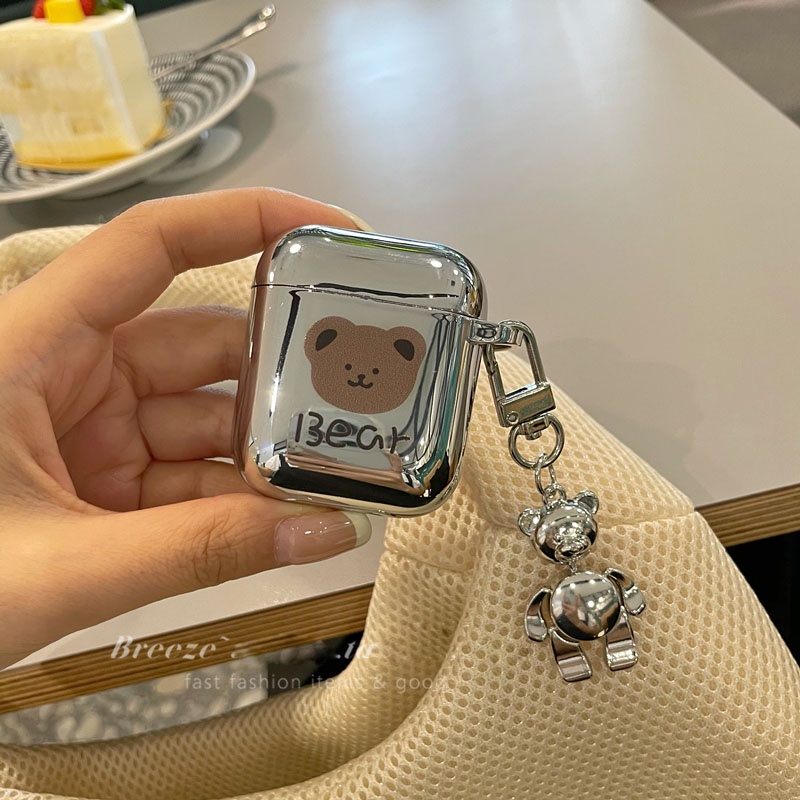 Ốp Hộp Đựng Tai Nghe Nhét Tai TPU Mạ Bạc Hình Gấu Cho airpods 1 / 2 / pro airpods 3 airpods pro 2Ndover
