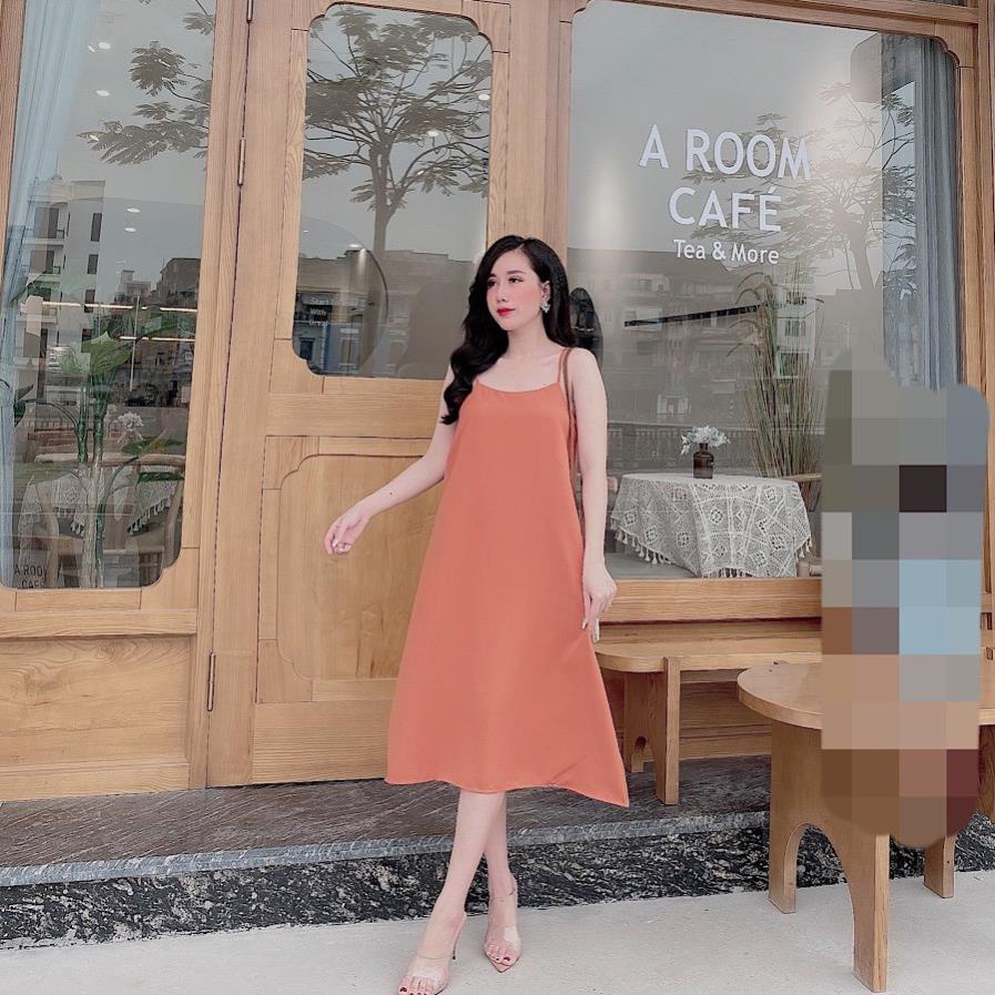Váy 2 dây, váy đầm maxi chất liệu vải đũi trơn, nhiều màu, form rộng bầu mặc thoải mái, thời trang mùa hè TT 24