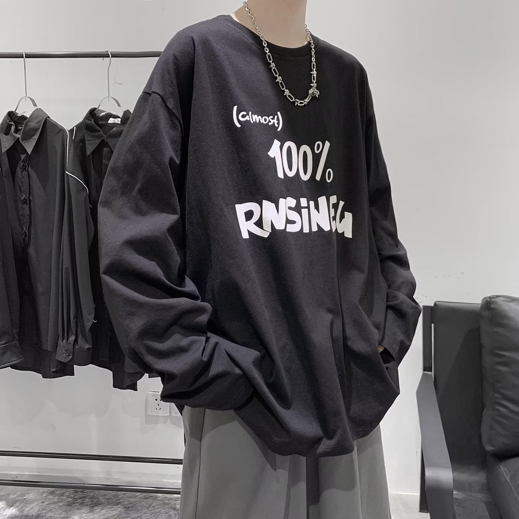 Áo Thun Tay Dài Dáng Rộng In Chữ Phong Cách Hip Hop Hàn Quốc Thời Trang Cho Nam Và Nữ size M-5XL