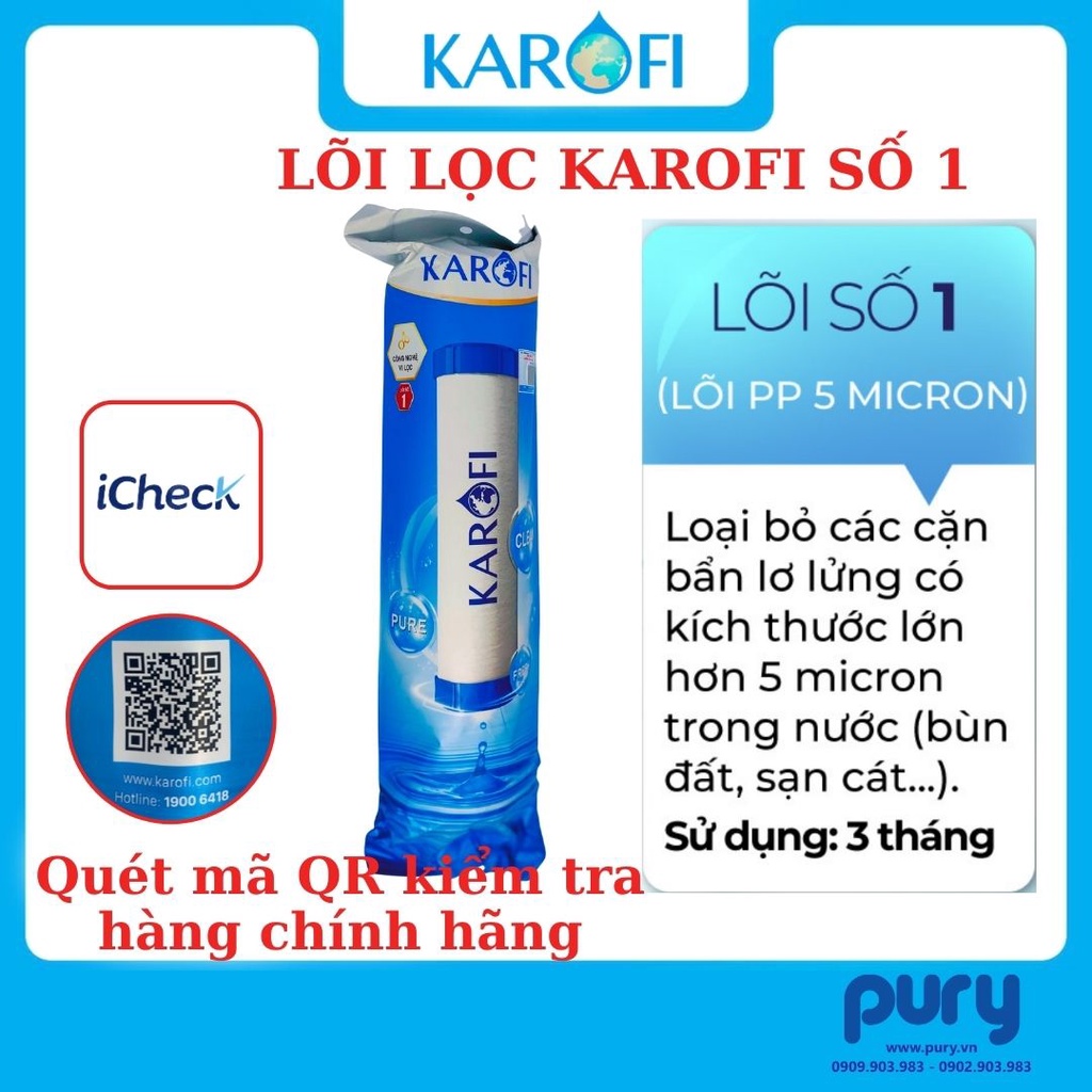 Lõi lọc nước Karofi - Bộ 3 lõi lọc nước số 1 2 3 - Smax Duo 123 Karofi - Hàng chính hãng