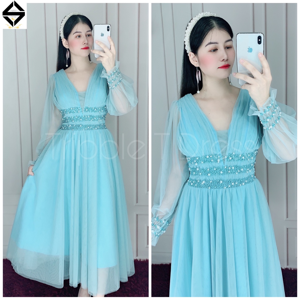 Đầm dự tiệc công chúa tay dài kết cườm TRIPBLE T DRESS - size M/L ( ảnh/video thật) MS136Y
