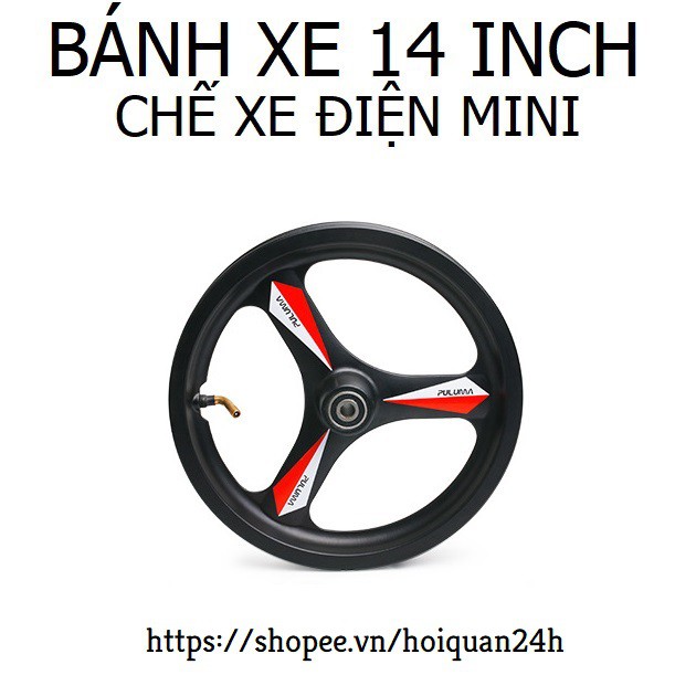 Bánh Xe Trước 14 Inch Chế Xe Đạp Điện Mini Mâm Đúc Kèm Trục Lốp