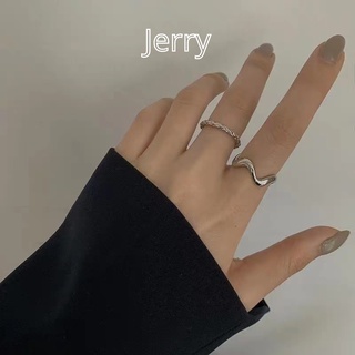 Set nhẫn nữ 2 chiếc màu bạc gợn sóng basic Jerry Accessories N05