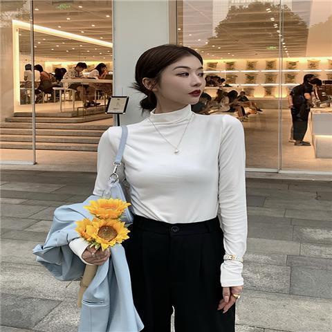 Áo Thun Tay Dài Cổ Lọ Màu Trắng Đen Thời Trang Mùa Đông 2022 Cho Nữ