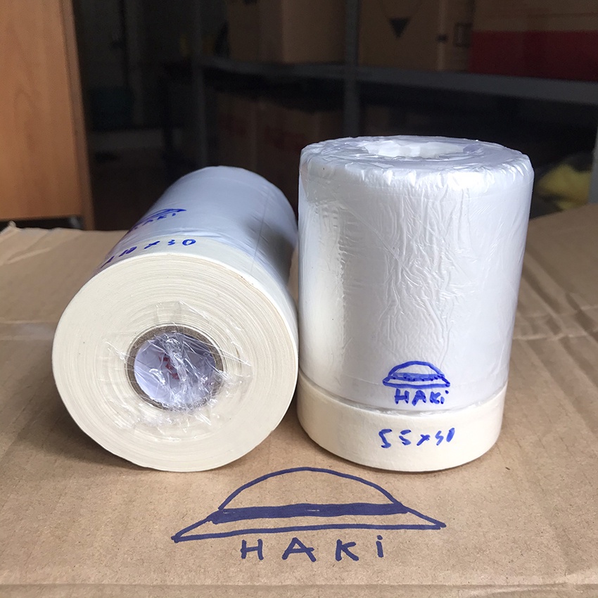 Nilong che bụi: băng keo nilong che sơn (băng keo nilon) dùng để che bụi, chắn sơn Haki 55x30 và 110x30