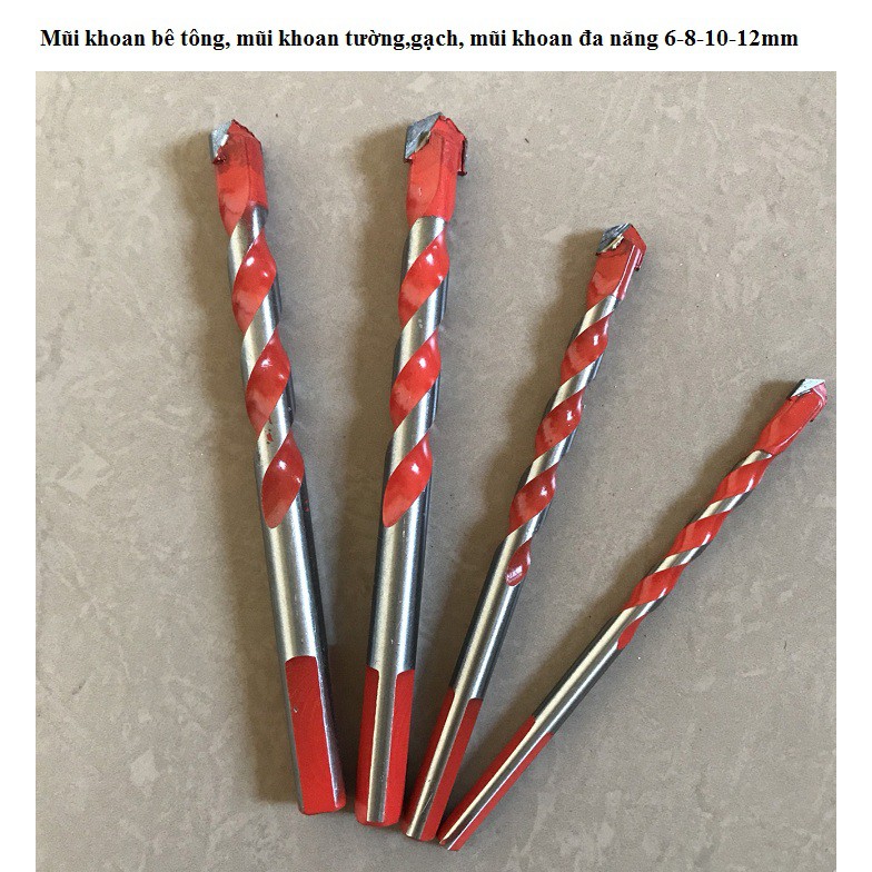 Bộ 4 Mũi khoan gạch men, đá, bê tông, kính, nhôm, tấm sắt, gỗ đa năng bộ 5 mũi 6-8-10-12mm