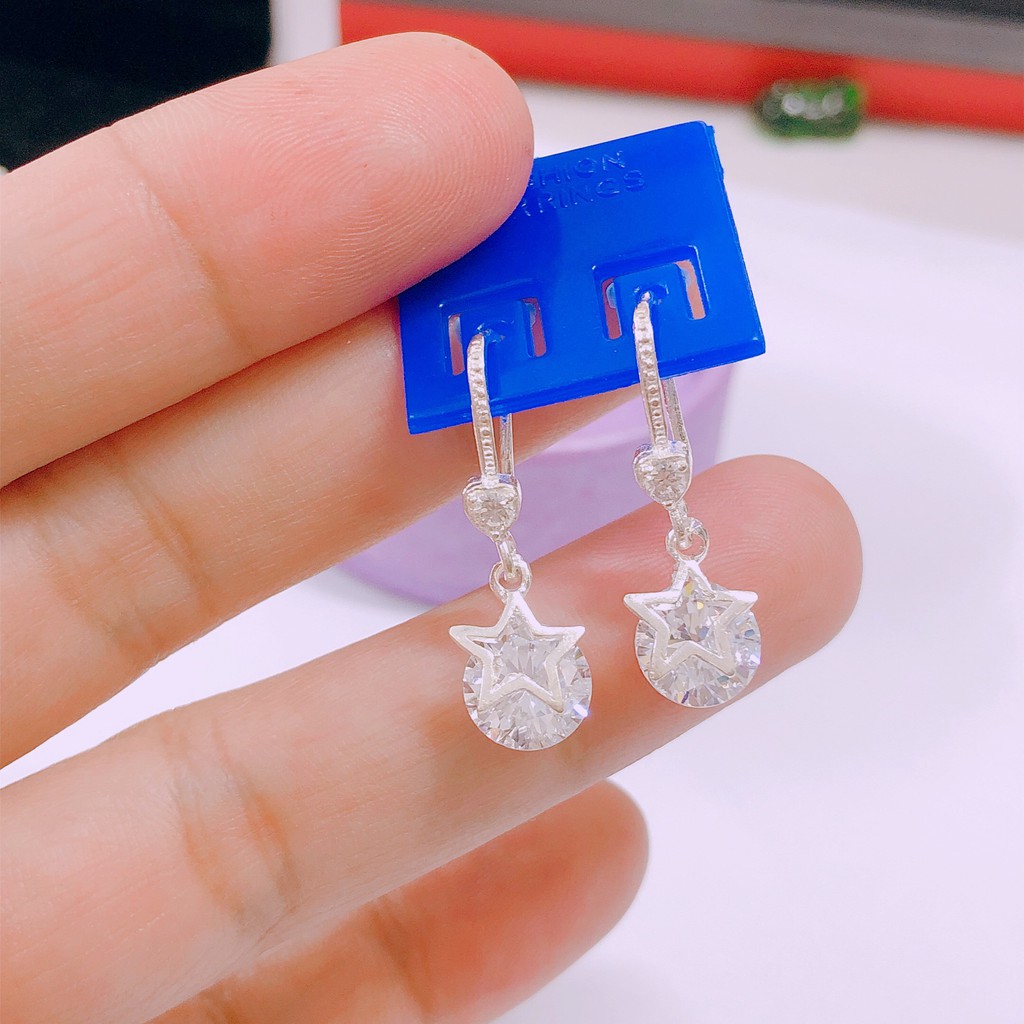 Bông tai bạc nữ đẹp mẫu ngôi sao xinh xắn chất liệu bạc ta lấp lánh/ Trang sức bạc JQN