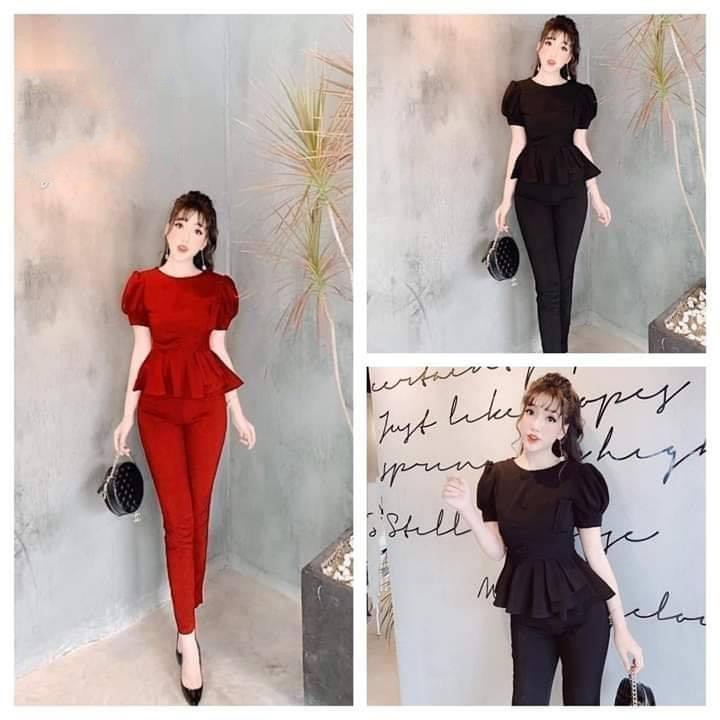 Set bộ áo peplum tay bồng - BOBEO056