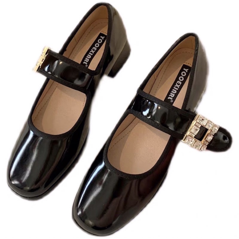 Giày marry jane quai ngang da bóng đính đá kiểu dáng hàn quốc