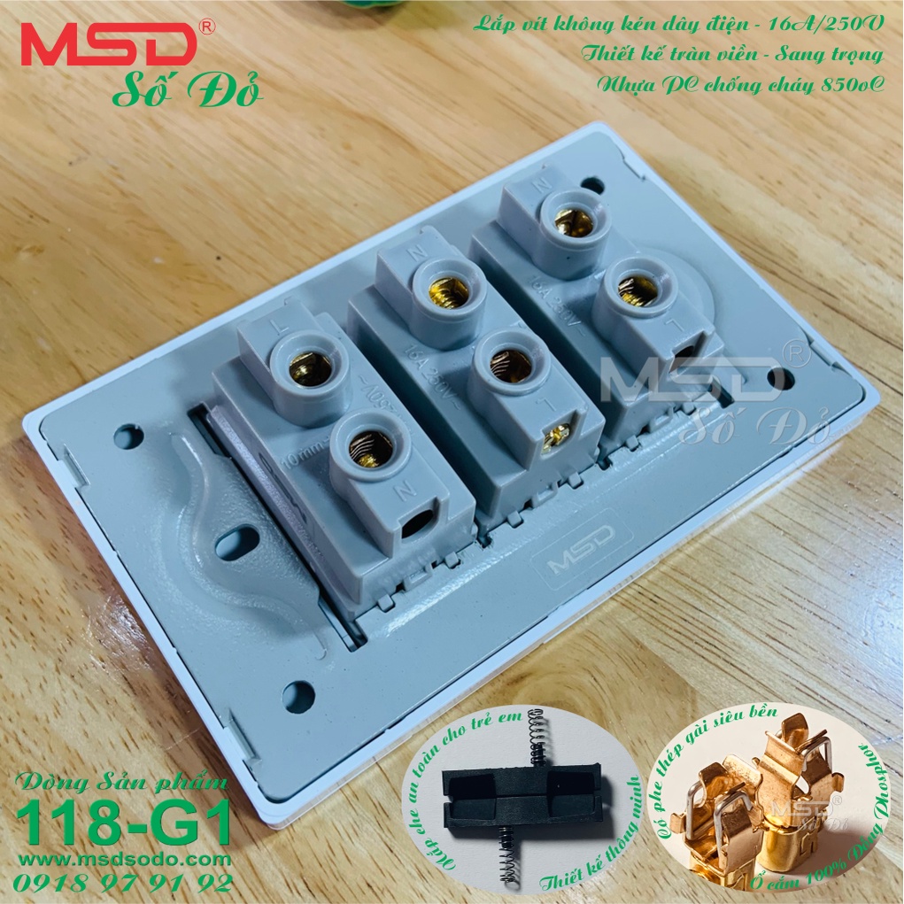 BỘ 3 Ổ CẮM ĐIỆN 2 CHẤU 15A/250V - 118G1 - MÀU TRẮNG TUYẾT