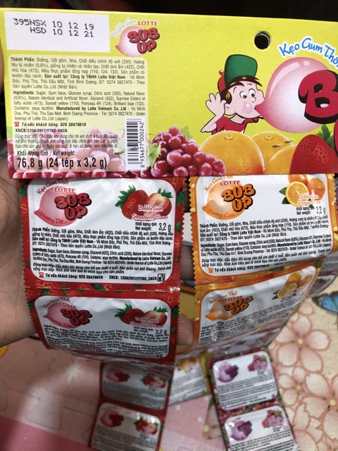 Vỉ 24 pack kẹo Gum thổi BUB UP trái cây Lotte