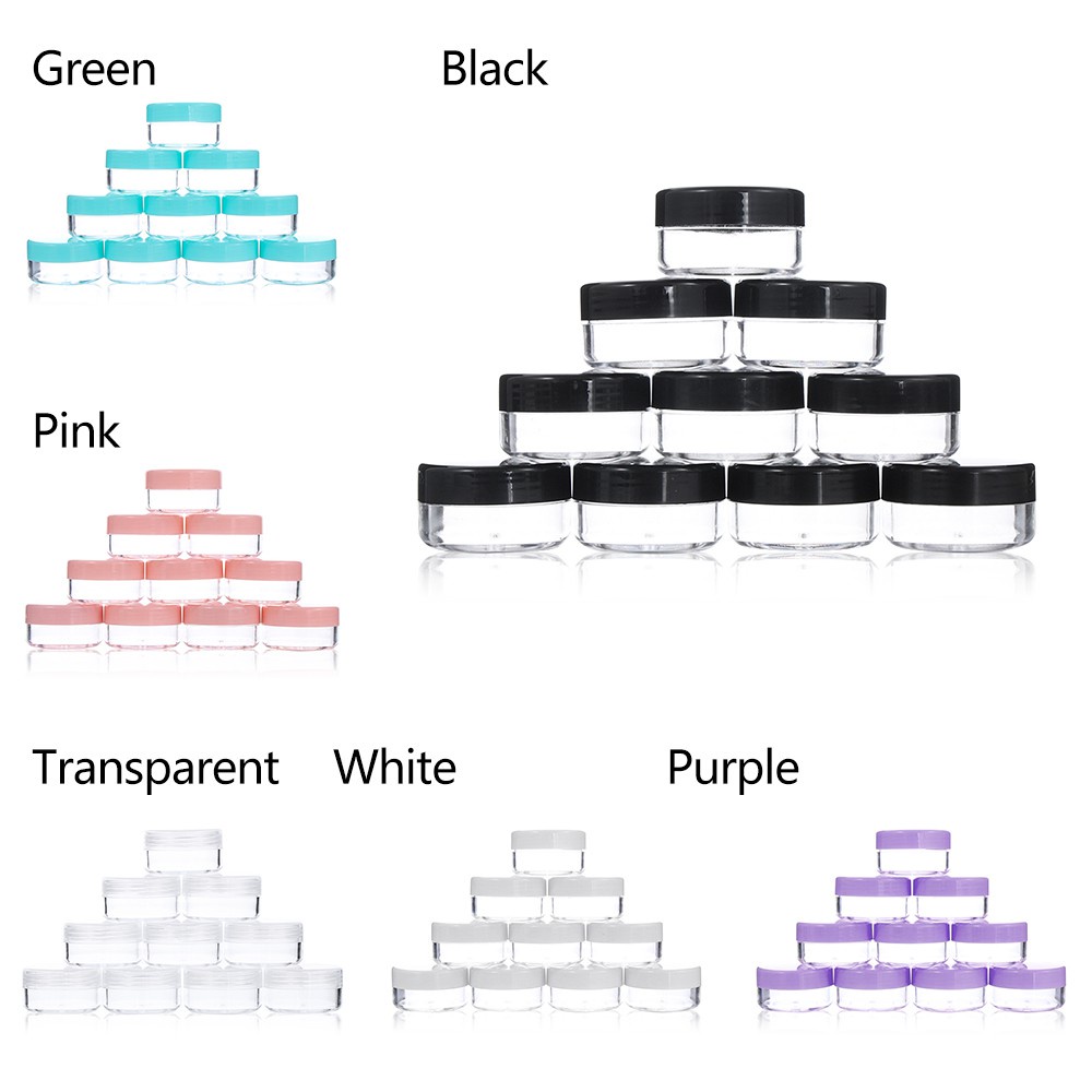 MIHAN1 10PCS/Set Plastic Empty Jar Box Travel Round Bottle Face Cream Jars Bead Storage Pot Refillable Bottles Transparent Mini Box Makeup Accessary Cosmetics Eyeshadow Container/Multicolor