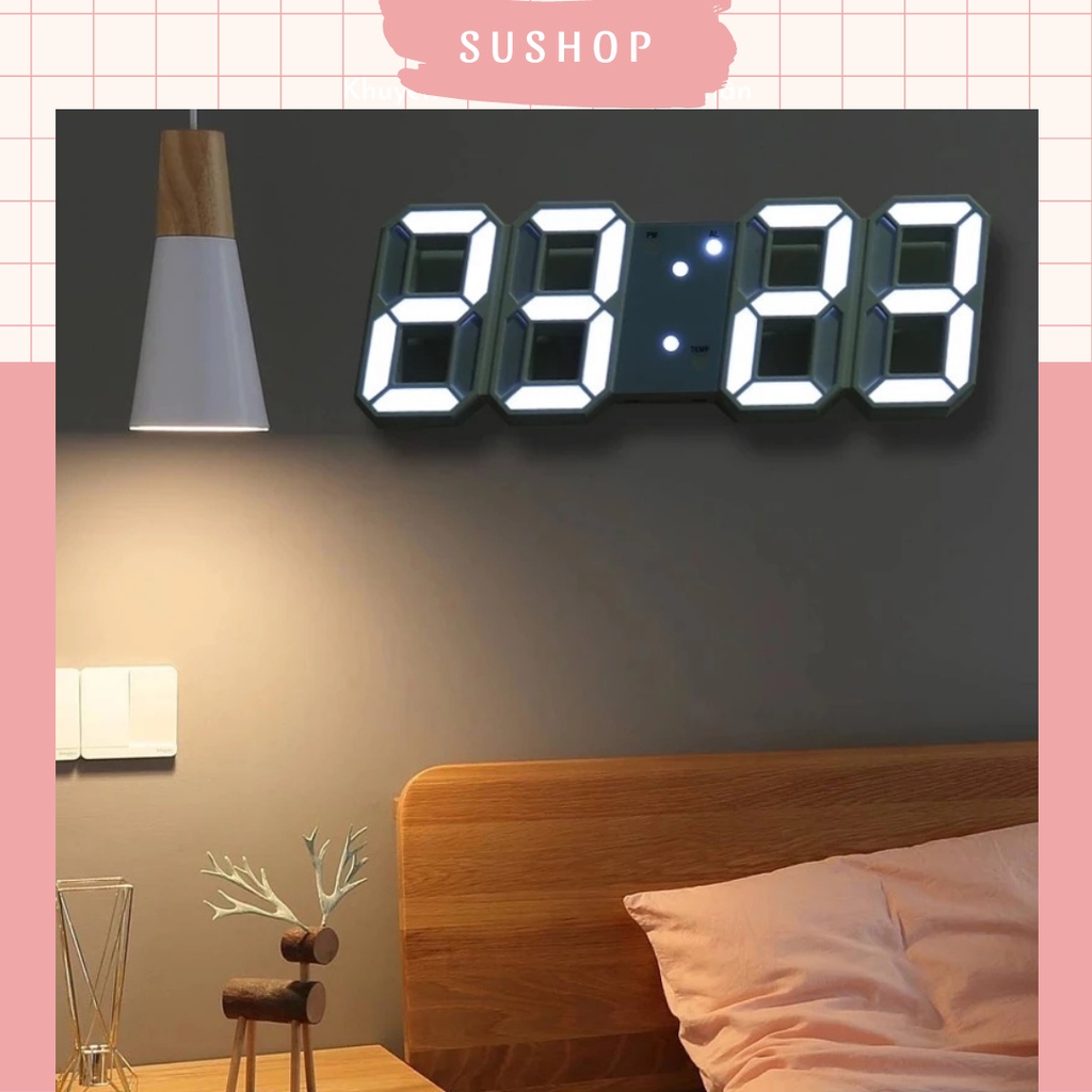 Đồng hồ LED 3D treo tường để bàn thông minh phong cách Hàn Quốc - Su shop