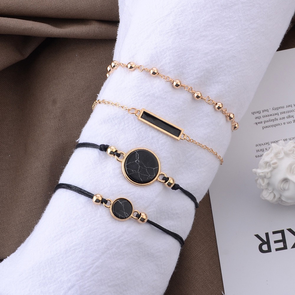 Bộ 4 Vòng Tay Hợp Kim Đính Đá Ngọc Lam Phong Cách Cổ Điển Thời Trang