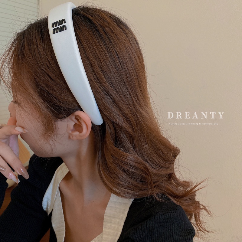 Băng Đô Da Bản Rộng In Chữ Phong Cách Hàn Quốc Thời Trang Cho Nữ