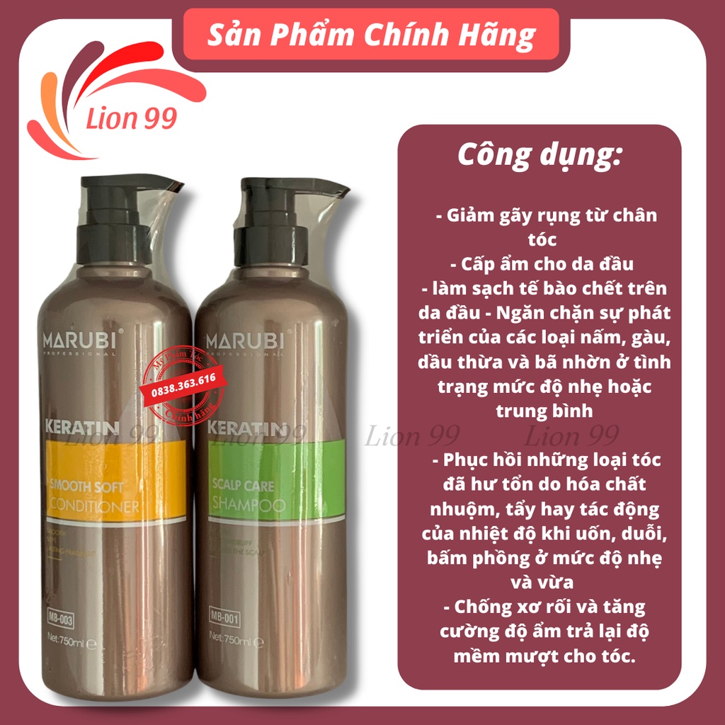 Cặp dầu gội xả Marubi keratin collagen siêu mượt 750ml dành cho mọi loại tóc siêu dưỡng