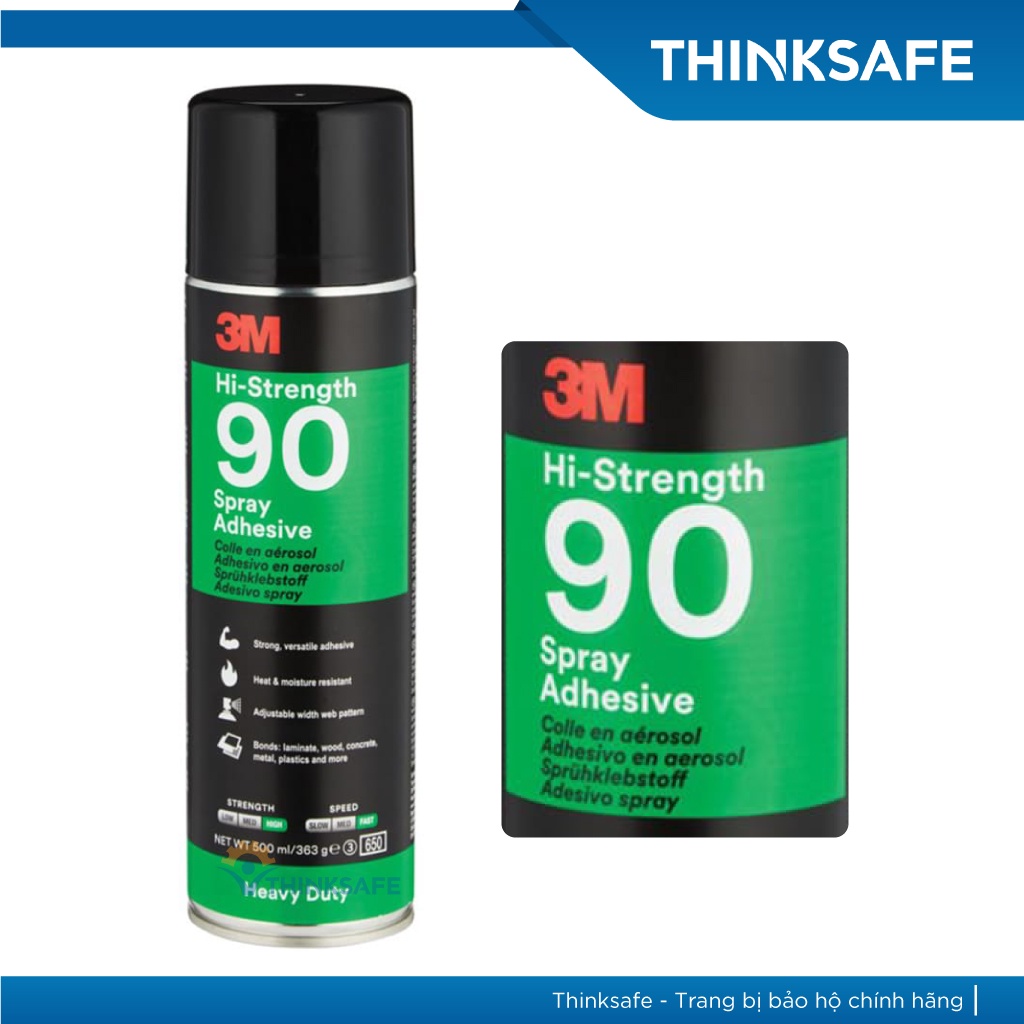 Keo xịt đa năng 3M Hi-Strength 90 500gr, dán được nhiều vật liệu, độ kết dính cao, nhanh khô - Thinksafe