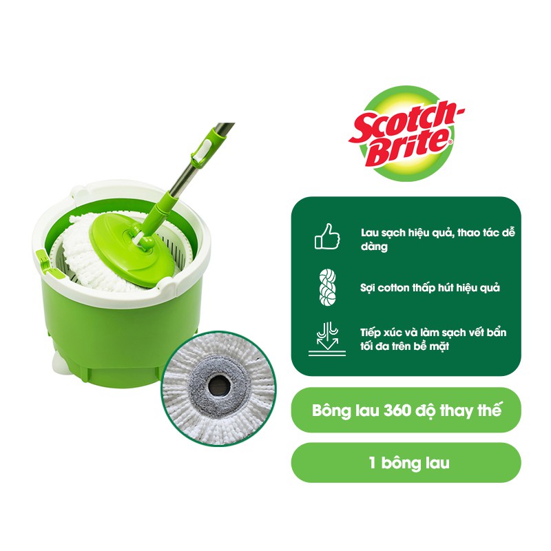 Bông Lau Thay Thế Cây Lau Nhà Thông Minh 3M Scotch Brite,Chất Liệu Microfiber Siêu Sạch Và Thấm Hút Tốt